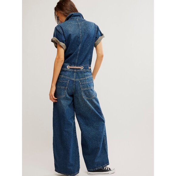 FREE PEOPLE We The Free Edison Wide Leg Coverall / Cerulean Skies - Picture 7 of 10